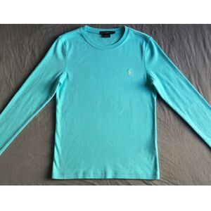 VINTAGE Ralph Lauren Sport Aqua Blue Long Sleeve T-Shirt (Y2K, Size L)